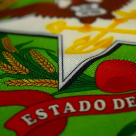 Detalhe do acabamento da bandeira de Santa Catarina