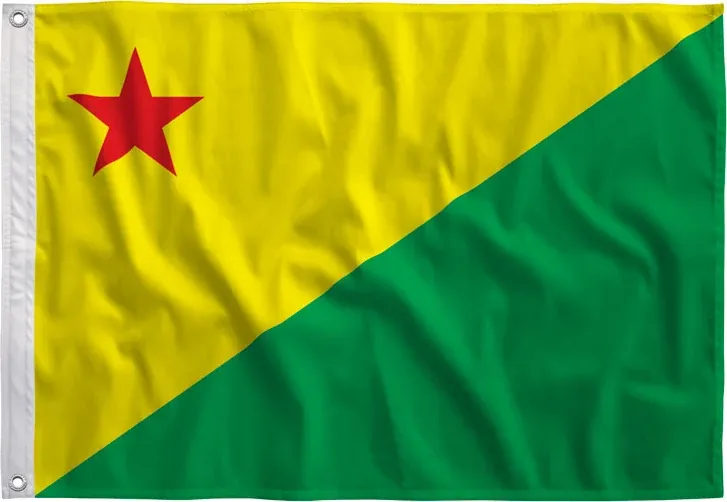 Bandeira do Acre esticada, vista de frente