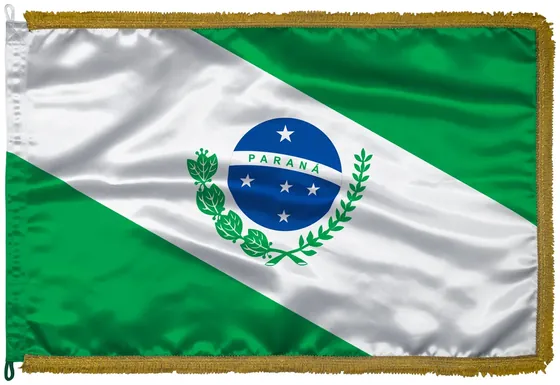 Bandeira do Paraná em cetim com franja dourada